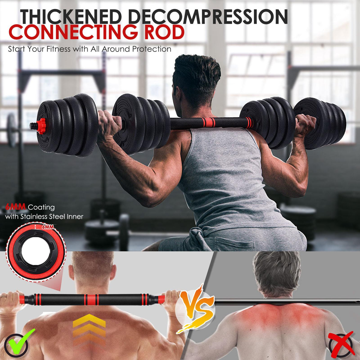 MOVTOTOP 2-in-1 Adjustable Dumbbell Set Barbell Exercise Fitness Equipment Sport Supplies for Building Body Losing Weight