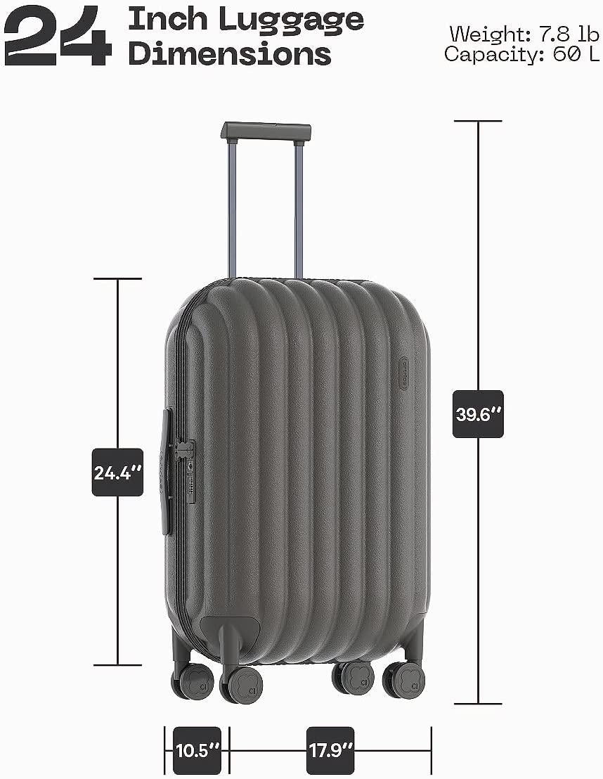 Hardside Lightweight Suitcase Luggage - Overhead Durable Travel Bag with Spinner Wheels,TSA Lock, Grey, Checked-Medium 24-Inch, 60L