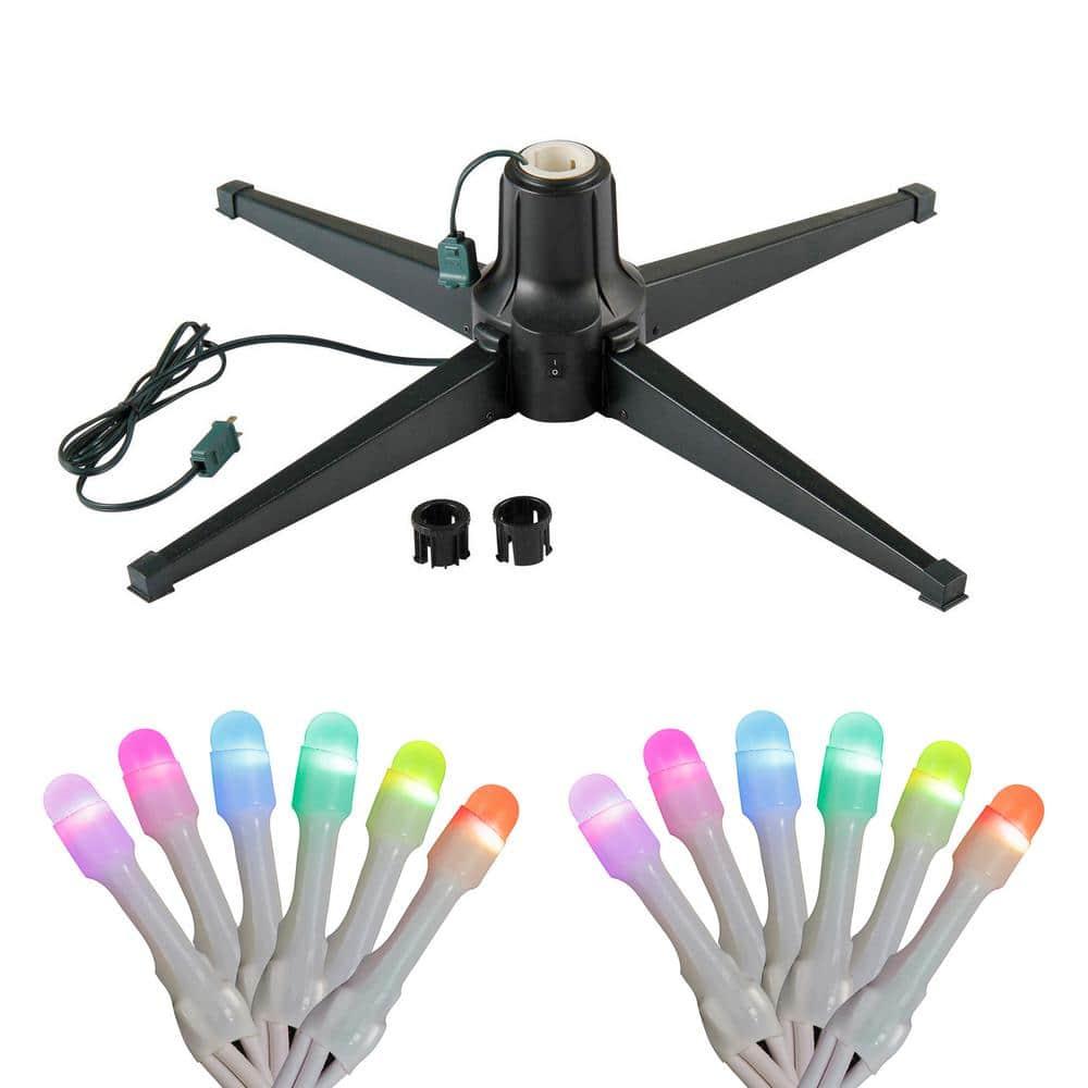 Black Metal Rotating Artificial Christmas Tree Stand with Twinkly App Controlled RGB Lights
