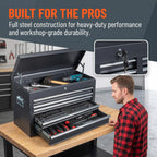 24" Portable Metal Tool Box, 5 Drawers Lockable Toolbox, Black | Top StoraTray, Carry Handle, Ball Bearing Runners, Tool Chest Cabinet for Garage, Warehouse, Repair Shop & Home