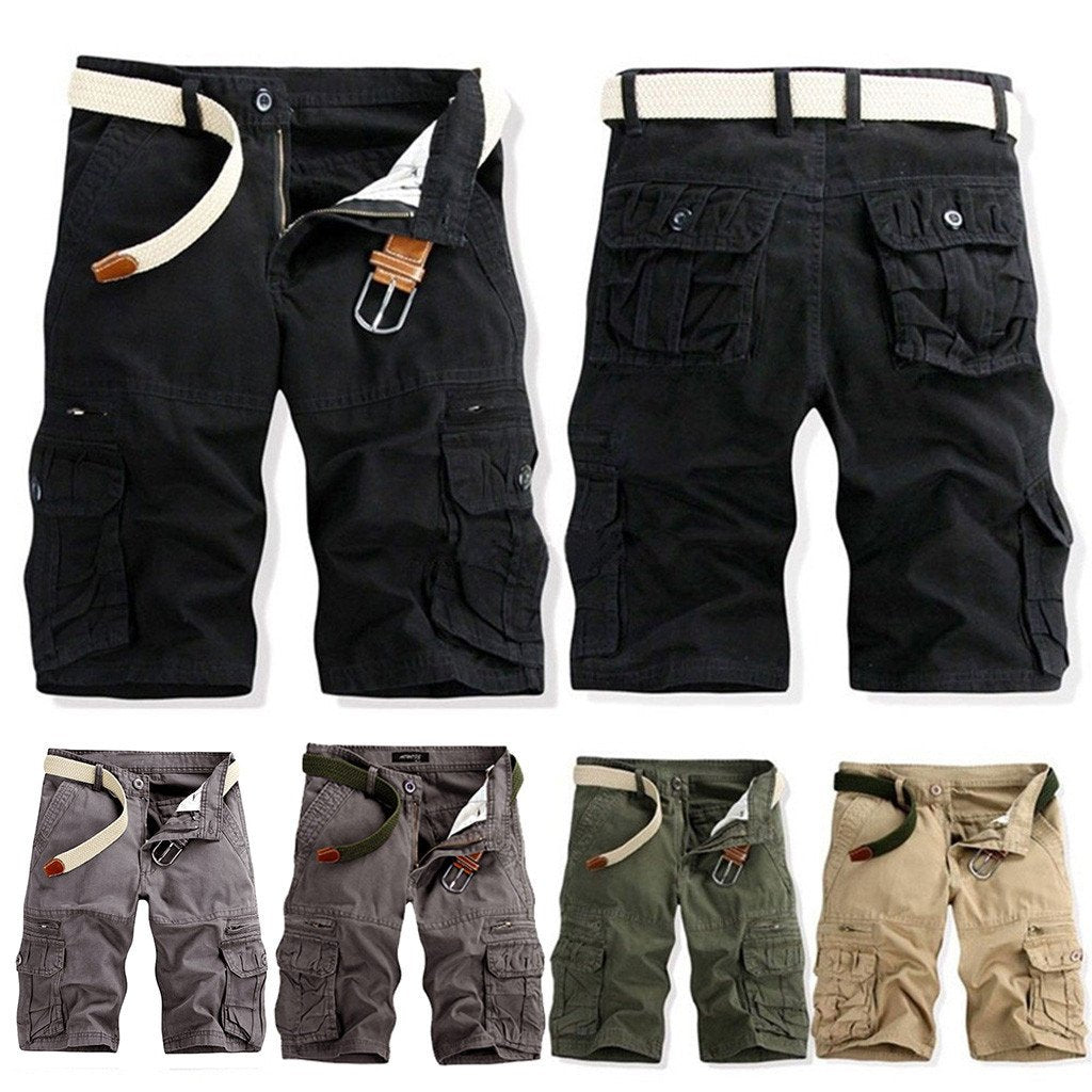 New Men Plaid Pockets Cargo Short Casual Pants