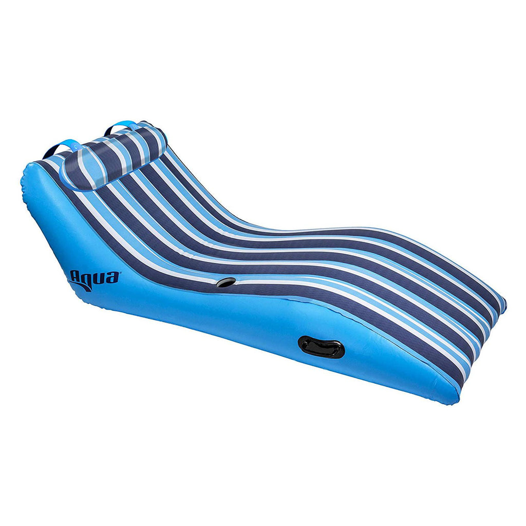 Aqua Ultra Cushioned Comfort Lounge Inflatable Swimming Pool Float with Pillow &amp; 2 Person Pool Float Recliner Lounger Set, Blue