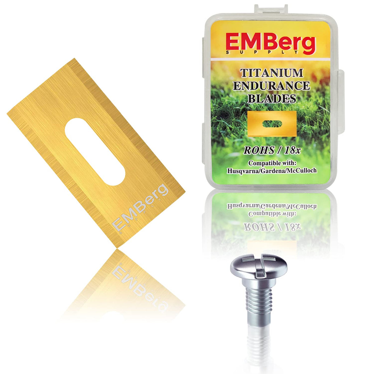 EMBerg Endurance Blades (18 Pack) for  Automower  McCulloch Robotic Lawnmower Mowing Lawn Mower Robo Robot Accessories Replacement Blade for 315 430 435 450 Others. (ium Coated)