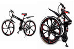 Guangtailian Outroad Folding Mountain Bike 6-Spoke 21-Speed 26-inch Wheel Double Disc Brake Full Suspension Anti-Slip Black-Red Man Women