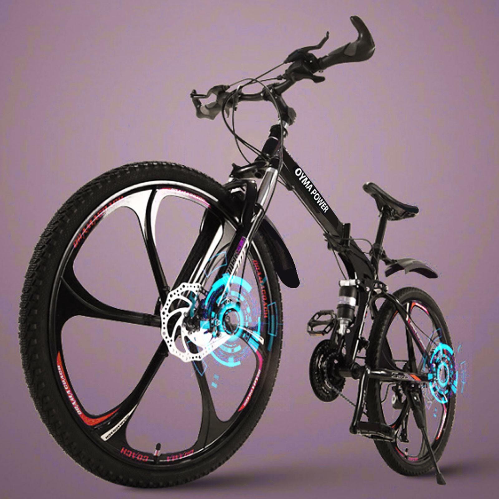 Guangtailian Outroad Folding Mountain Bike 6-Spoke 21-Speed 26-inch Wheel Double Disc Brake Full Suspension Anti-Slip Black-Red Man Women