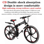 Guangtailian Outroad Folding Mountain Bike 6-Spoke 21-Speed 26-inch Wheel Double Disc Brake Full Suspension Anti-Slip Black-Red Man Women
