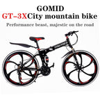 Guangtailian Outroad Folding Mountain Bike 6-Spoke 21-Speed 26-inch Wheel Double Disc Brake Full Suspension Anti-Slip Black-Red Man Women