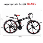 Guangtailian Outroad Folding Mountain Bike 6-Spoke 21-Speed 26-inch Wheel Double Disc Brake Full Suspension Anti-Slip Black-Red Man Women