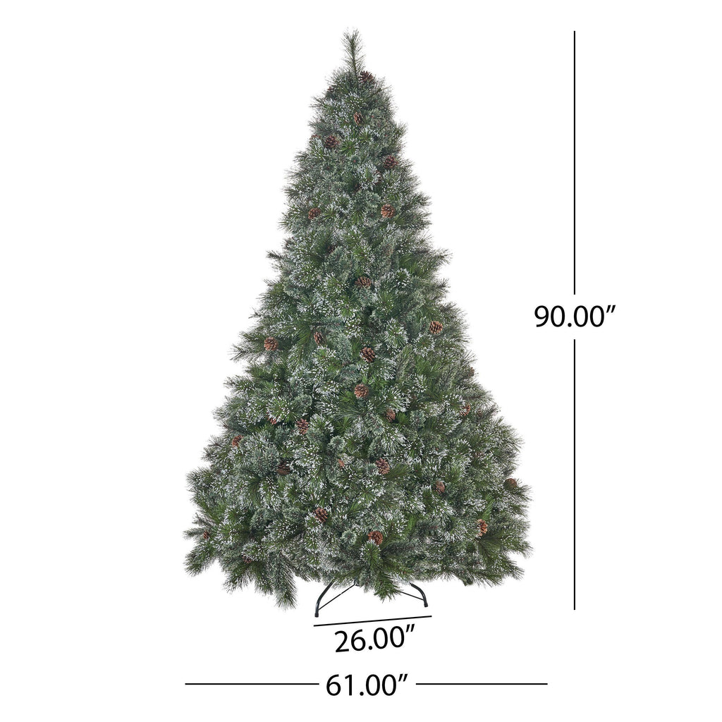 GDF Studio Green Hinged Mixed Needles Cashmere Pinecones Artificial Christmas Tree, 7.5'