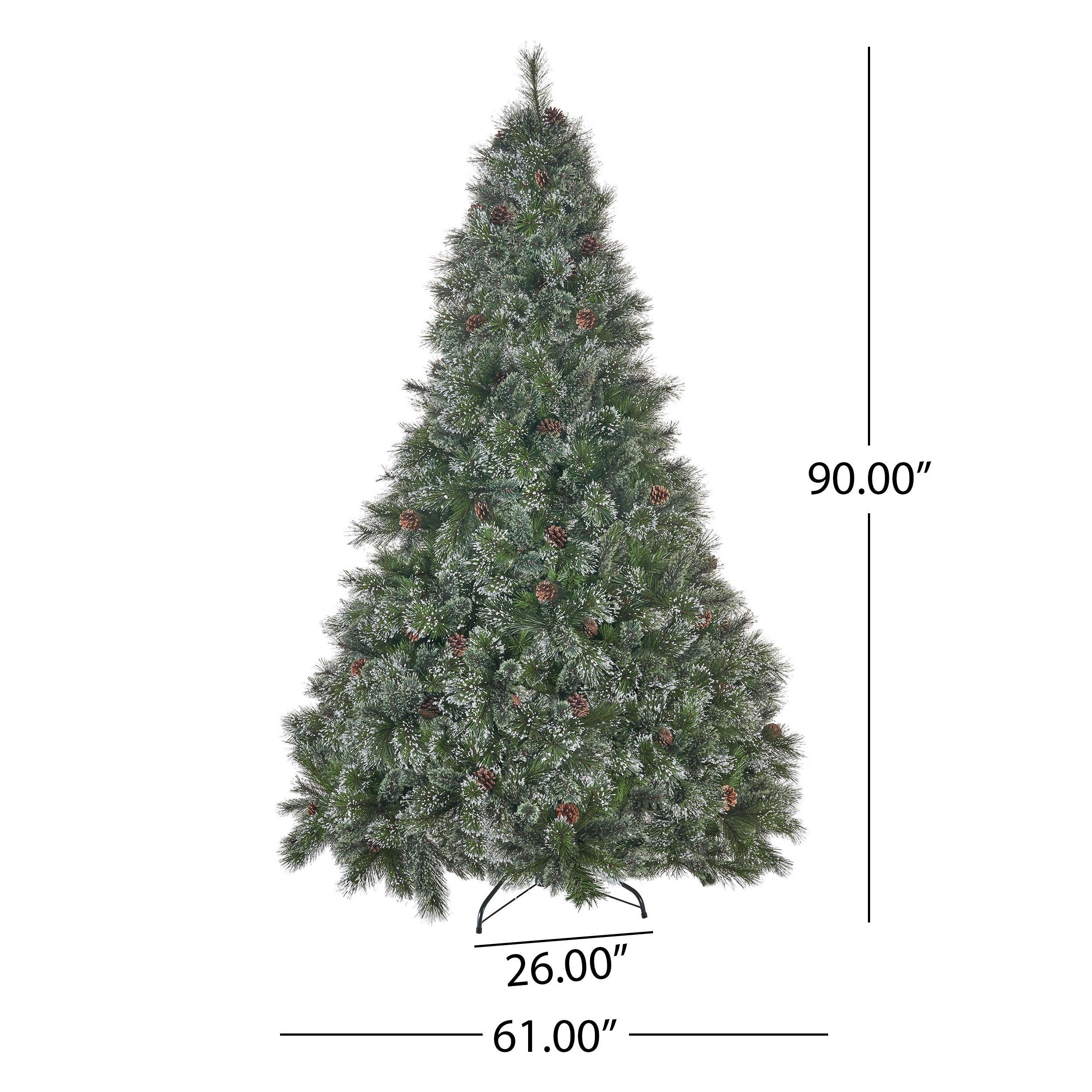 GDF Studio Green Hinged Mixed Needles Cashmere Pinecones Artificial Christmas Tree, 7.5'