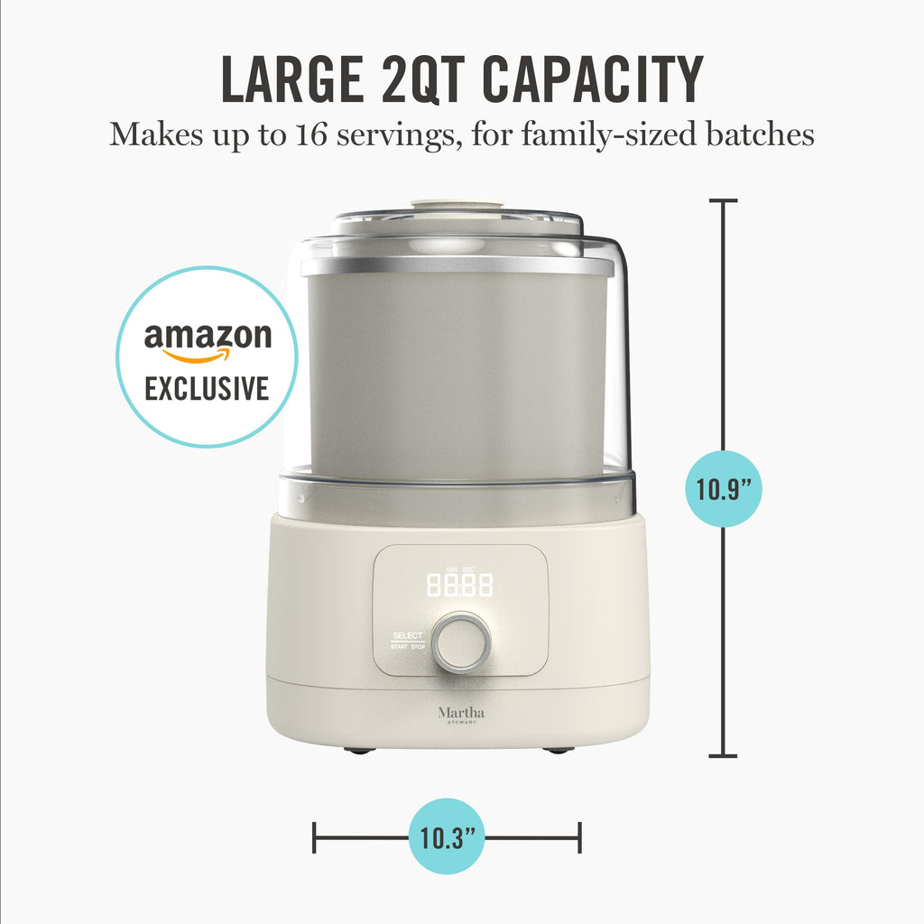 Ice Cream Maker, 2 Quart Double-Insulated Freezer Bowl, Sorbet & Frozen Yogurt, Ready in 20 Minutes, Mix-Ins Chute, Easy to Clean, Linen Cream