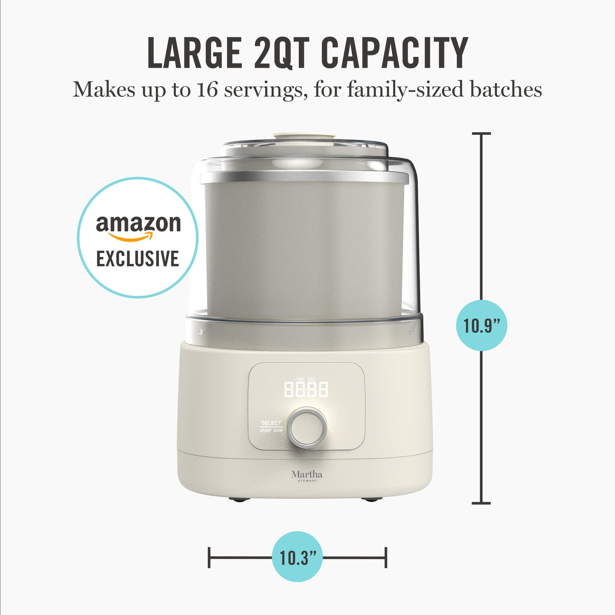 Ice Cream Maker, 2 Quart Double-Insulated Freezer Bowl, Sorbet & Frozen Yogurt, Ready in 20 Minutes, Mix-Ins Chute, Easy to Clean, Linen Cream