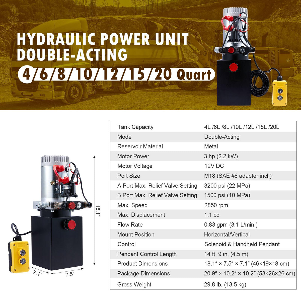 Preenex Hydraulic Pump Power Unit Single Double Acting 4/6/8/10/12/15