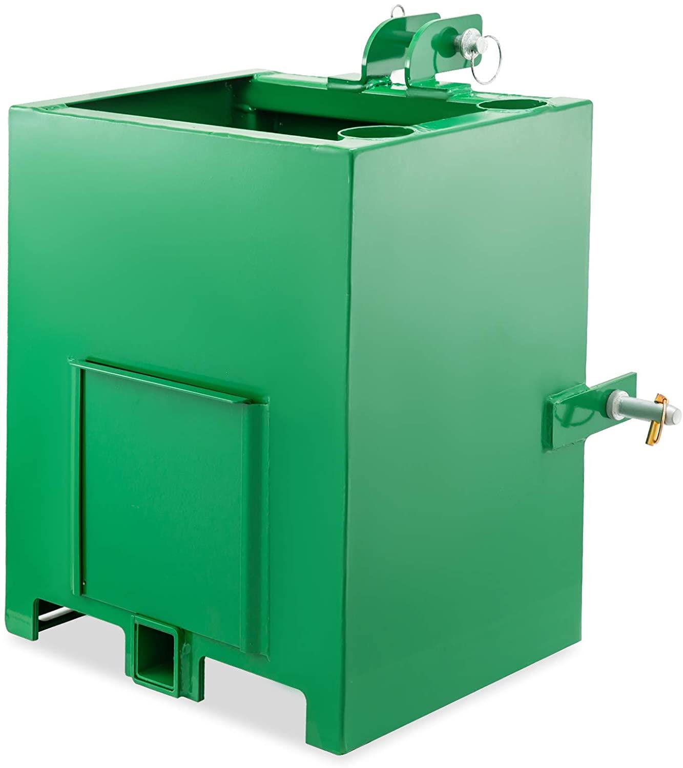 bestequip 3 point ballast box, 800lbs capacity hitch ballast box, standard 2'' hitch receiver, tractor ballast box with 5cu.ft volume, heavy duty steel, fits category 1 tractor attachment,green