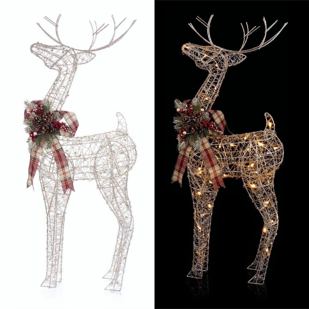 36 in. Gold Wire Christmas Reindeer Decor with White LEDs Large