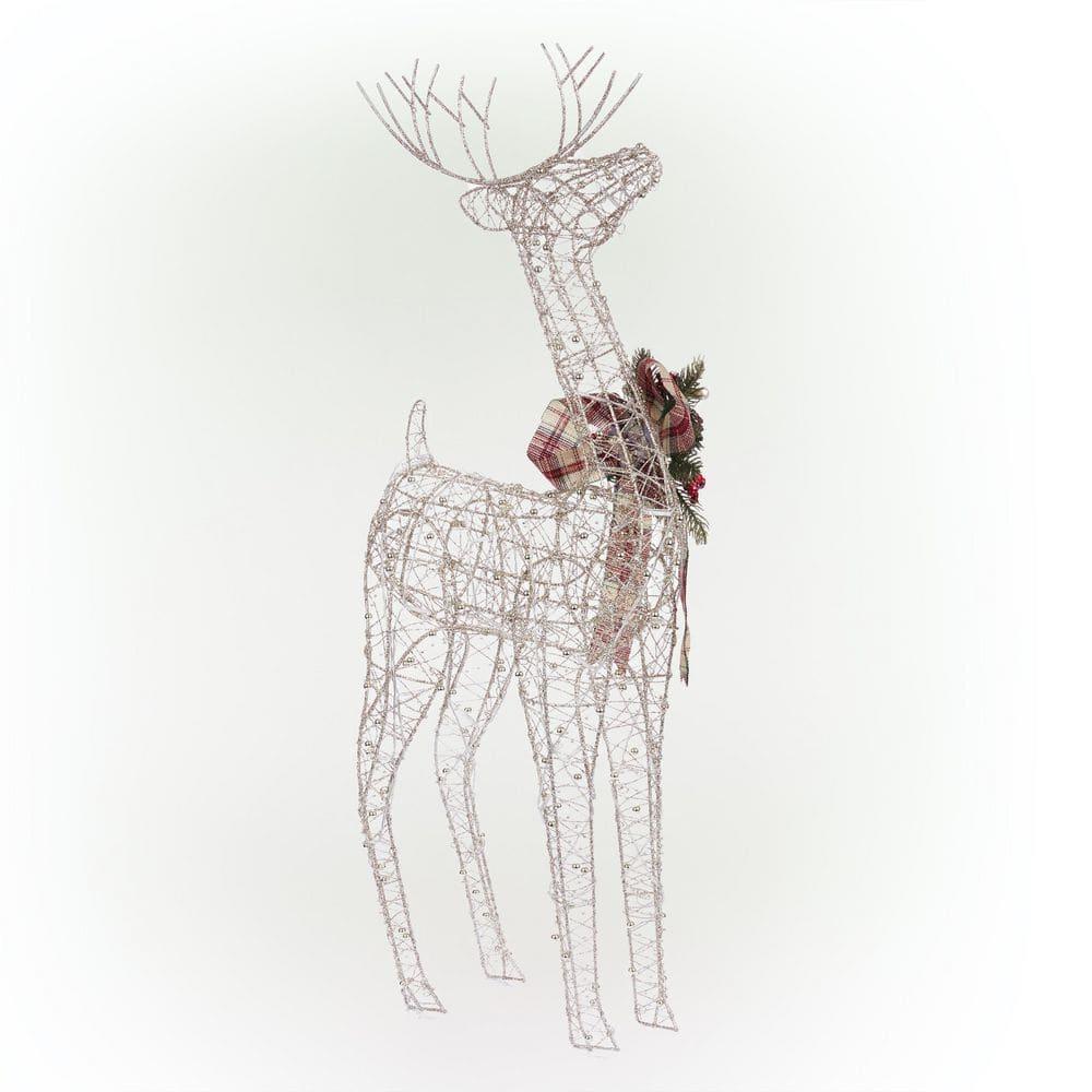 36 in. Gold Wire Christmas Reindeer Decor with White LEDs Large