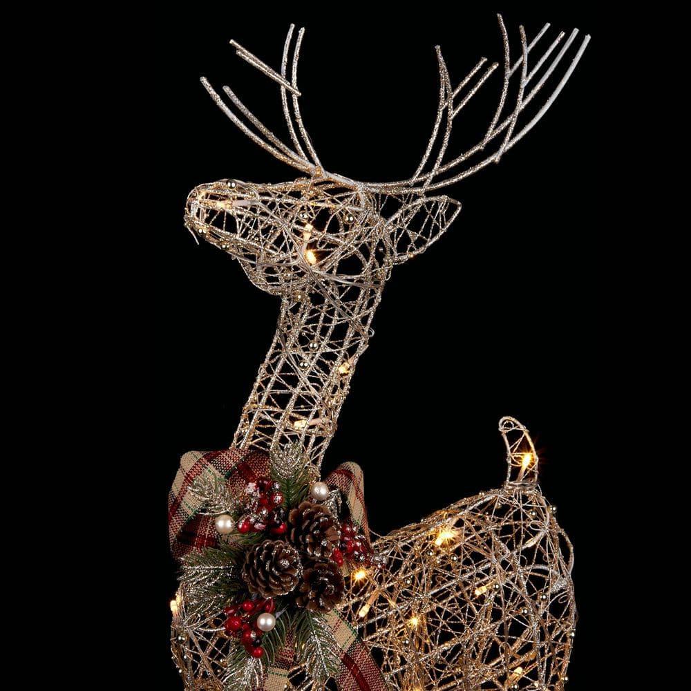 36 in. Gold Wire Christmas Reindeer Decor with White LEDs Large