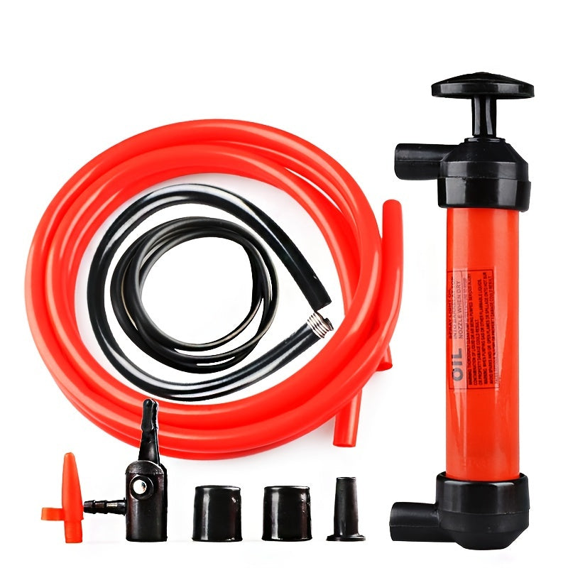 Siphon Fuel Liquid Transfer Pump Kit-Multi-Use Hand Gasoline, Oil, Liquid And Air Pump-Red Travel Emergency Manual Vehicle Car Tool