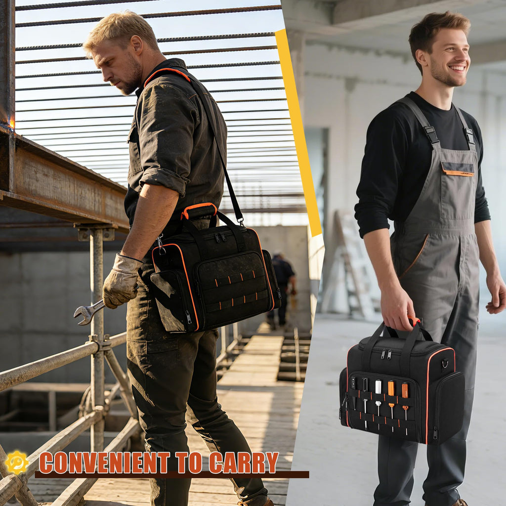 Tool Bag with 3 Removable Cases, 2 Layers Tool Tote for Hand Tools, Black with Red Binding