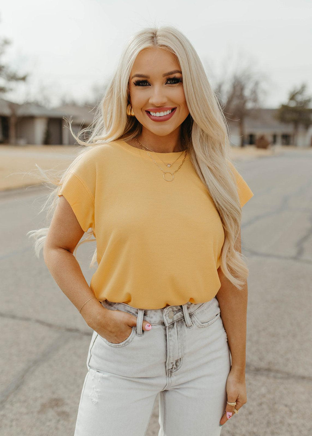 gabby thermal top - apricot cream