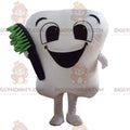 Cute White Tooth BIGGYMONKEYMascot Costume With Black Toothbrush
