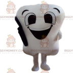 Cute White Tooth BIGGYMONKEYMascot Costume With Black Toothbrush