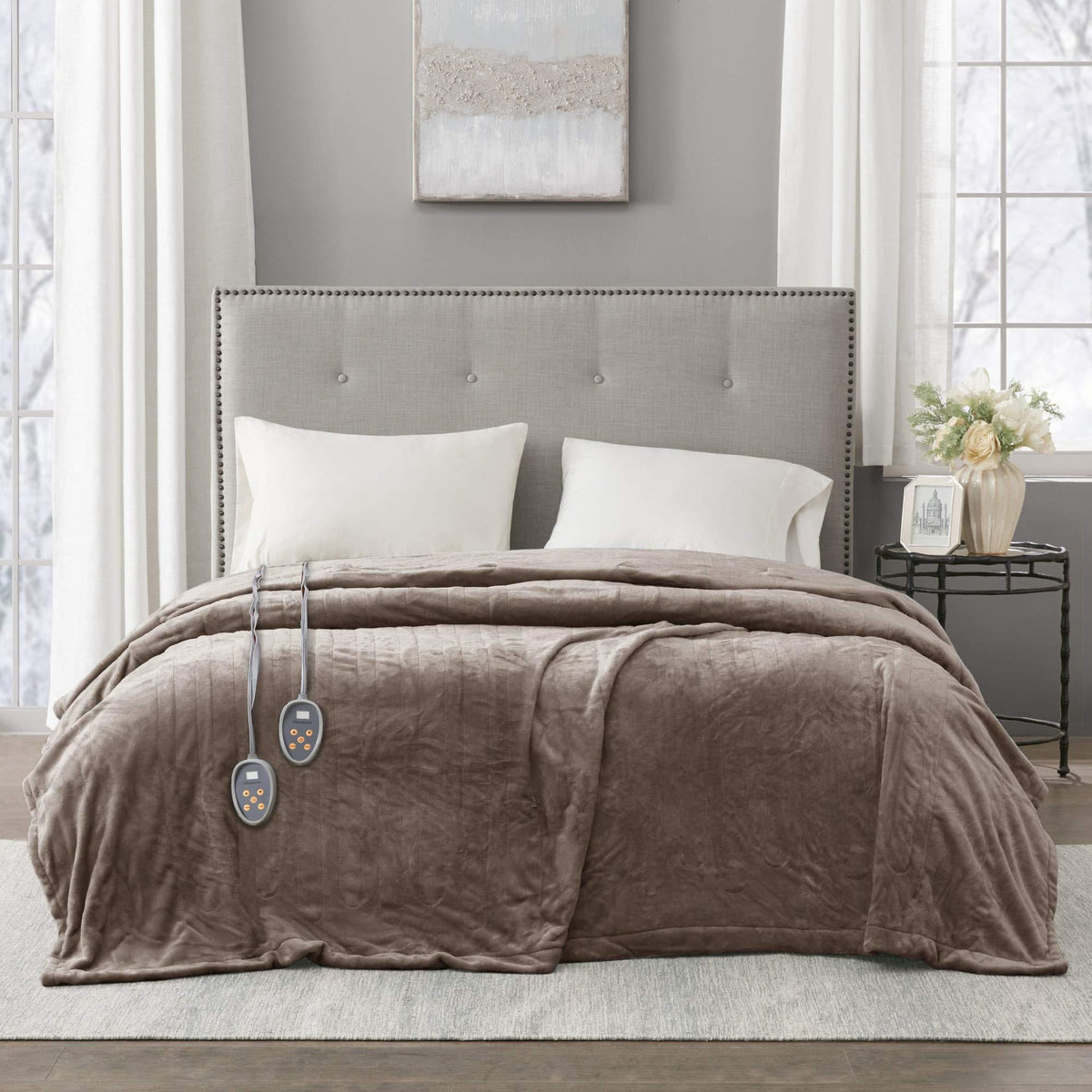 Elect Electric Blanket with Two 20 Heat Level Setting Controllers Queen Mink