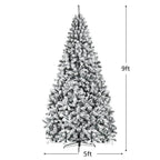 9 ft. Unlit Premium Snow Flocked Hinged Artificial Christmas Tree with Metal Stand
