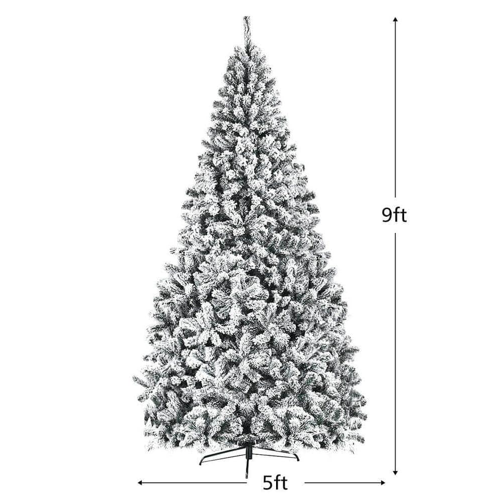 9 ft. Unlit Premium Snow Flocked Hinged Artificial Christmas Tree with Metal Stand
