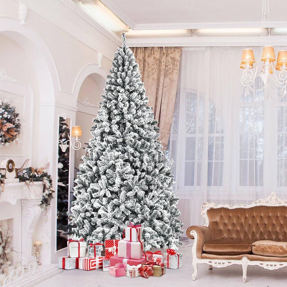 9 ft. Unlit Premium Snow Flocked Hinged Artificial Christmas Tree with Metal Stand