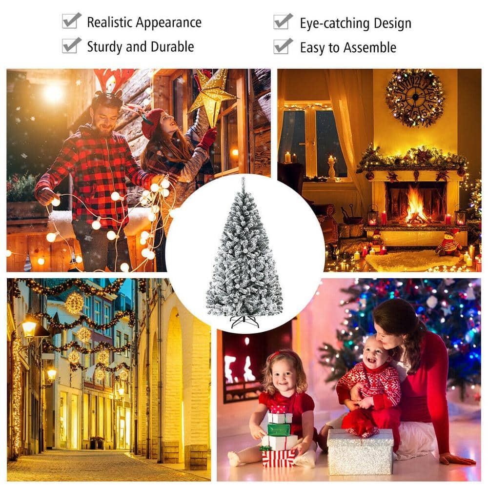 9 ft. Unlit Premium Snow Flocked Hinged Artificial Christmas Tree with Metal Stand