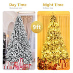 9 ft. Unlit Premium Snow Flocked Hinged Artificial Christmas Tree with Metal Stand