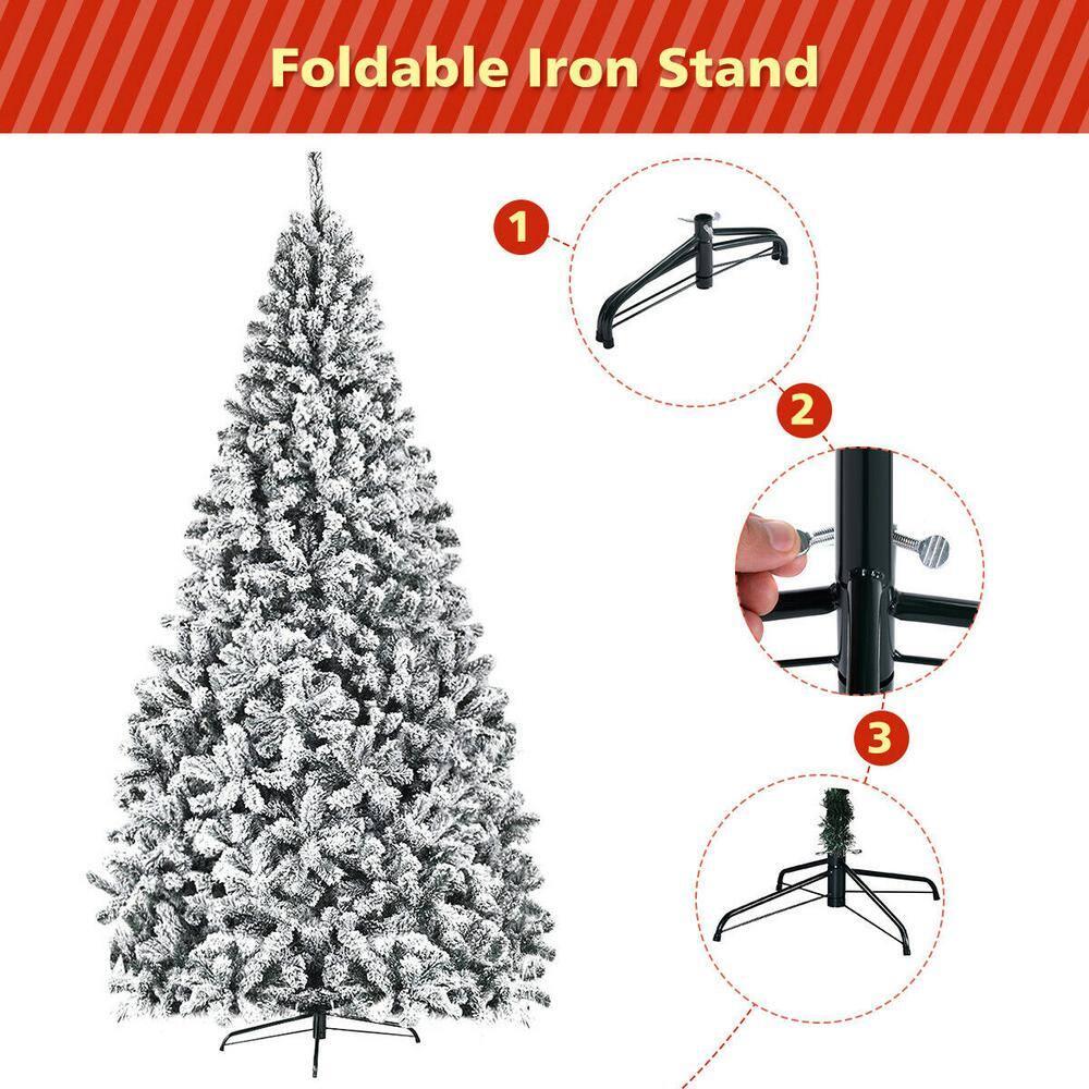 9 ft. Unlit Premium Snow Flocked Hinged Artificial Christmas Tree with Metal Stand