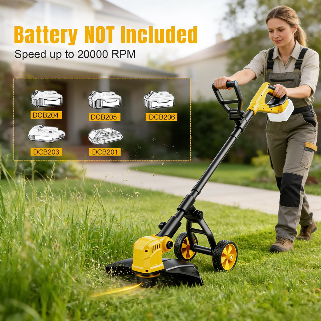 Cordless String Trimmer &amp; Lawn Edger for Dewalt 20V Battery (NO Battery), 14" Electric Weed Eater and Edger Battery Powered, 3 in 1 Lawn Tool Wheeled with 8 Pcs Grass Cutter Spool Line for Yard Garden
