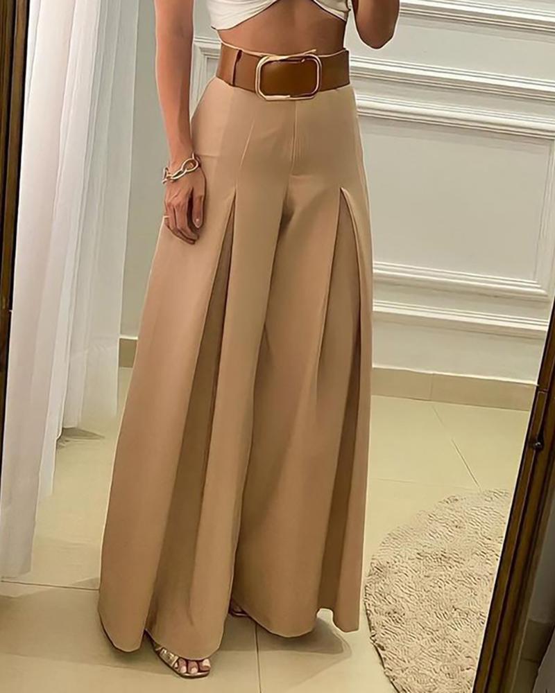 high waisted wide leg ruched pants without belt
