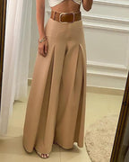 high waisted wide leg ruched pants without belt