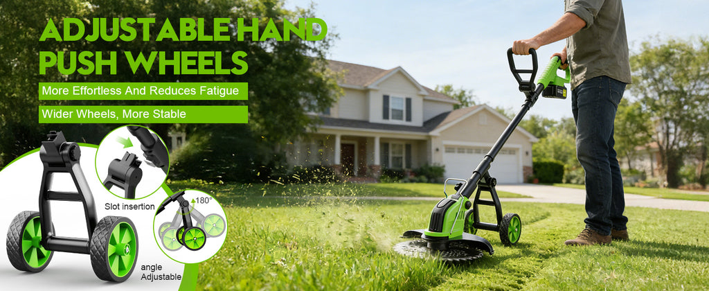 20000 RPM Electric Weed Eater Battery Powered 6000mAh, 12″ Brushless Electric Weed Wacker Cordless Wheeled Edger Trimmer, 4-in-1 Brush Cutter Heavy Duty/String Trimmer/Lawn Mower Edger, 2 Battery Tool
