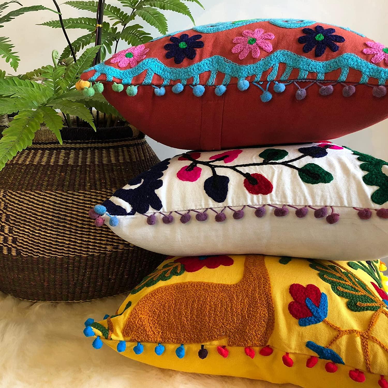 Suzani Cusion Cover, Elephant Print Suzani Pillow, Indian Cushion Cover, Sofa Cushion, Bench Cushion, Pin Cushion, Embroidery Handwork  Cushions