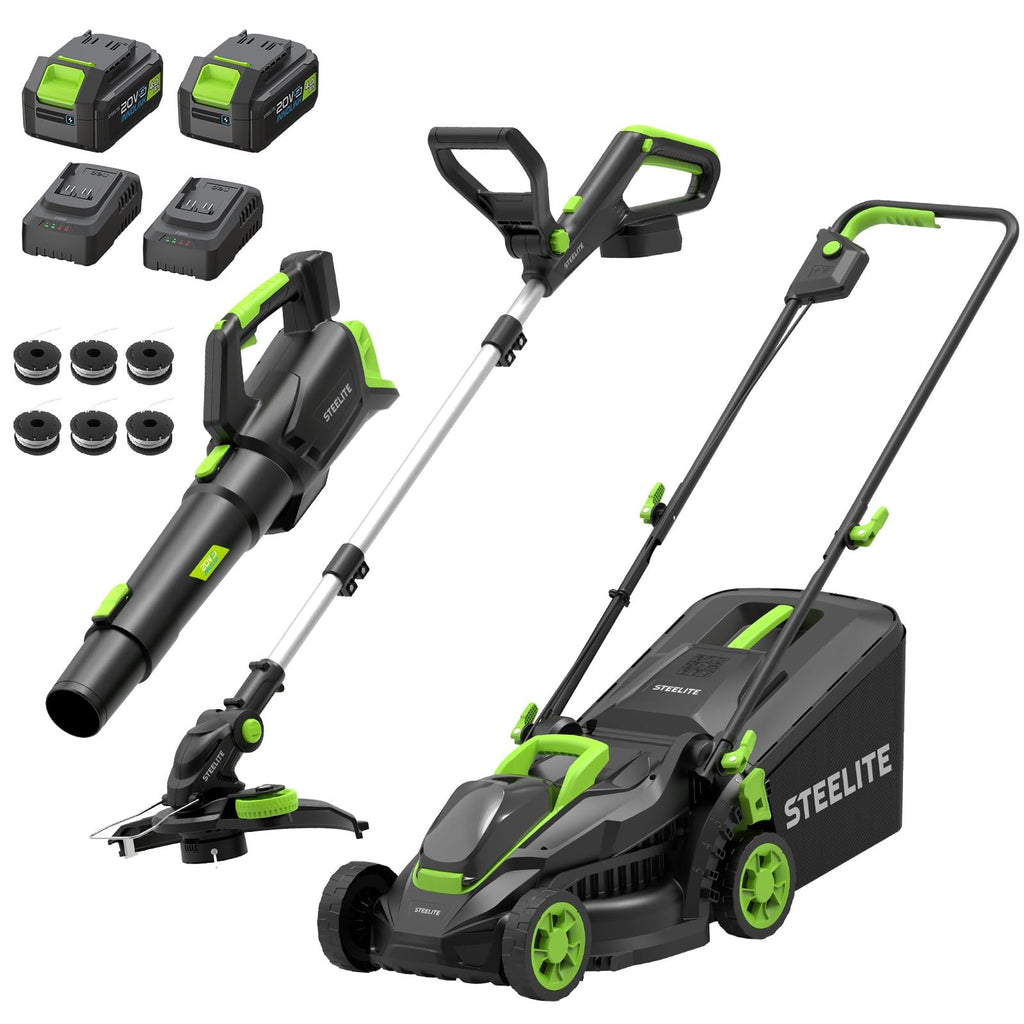 3-in-1 Cordless Lawn Care Kit, Electric Lawn Mower, Trimmer/Edger &amp; Leaf Blower, 21V Brushless, 2 x 4.0Ah Batteries &amp; Dual Chargers for Small Yards