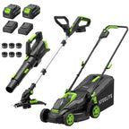 3-in-1 Cordless Lawn Care Kit, Electric Lawn Mower, Trimmer/Edger &amp; Leaf Blower, 21V Brushless, 2 x 4.0Ah Batteries &amp; Dual Chargers for Small Yards