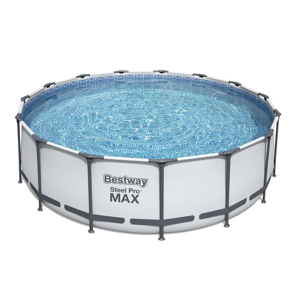 56690E Steel Pro Max 15Ft x 15Ft x 48In Round Metal Frame Above Ground Swimming Pool Set w/ 1000 GPH Pump, Ladder,