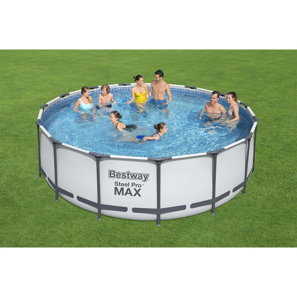 56690E Steel Pro Max 15Ft x 15Ft x 48In Round Metal Frame Above Ground Swimming Pool Set w/ 1000 GPH Pump, Ladder,