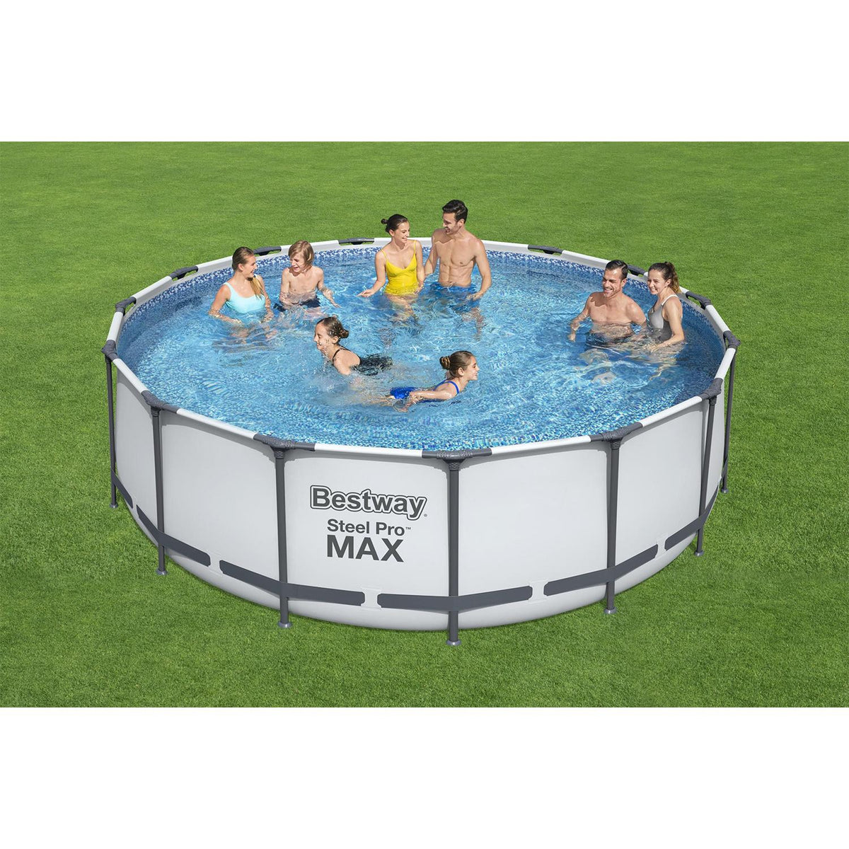 56690E Steel Pro Max 15Ft x 15Ft x 48In Round Metal Frame Above Ground Swimming Pool Set w/ 1000 GPH Pump, Ladder,