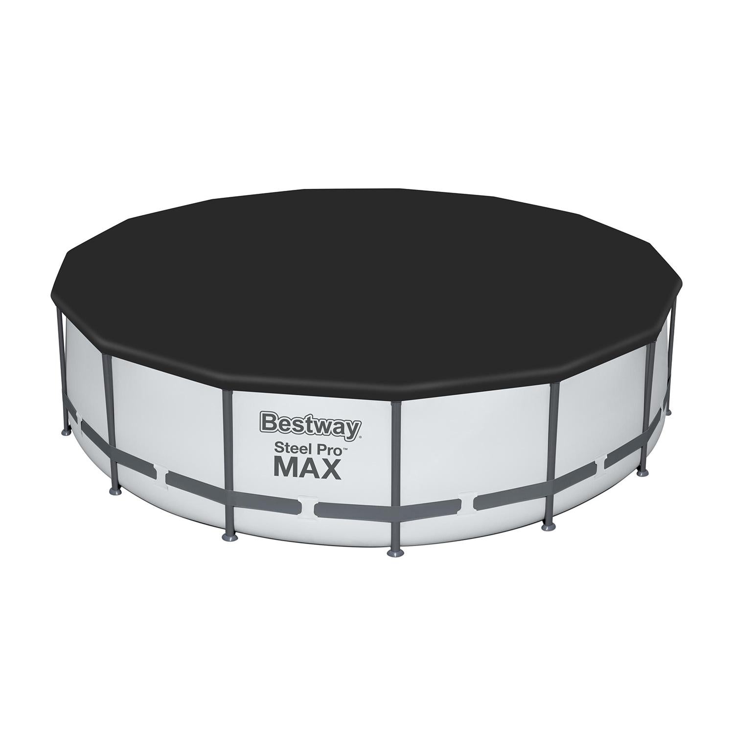 56690E Steel Pro Max 15Ft x 15Ft x 48In Round Metal Frame Above Ground Swimming Pool Set w/ 1000 GPH Pump, Ladder,