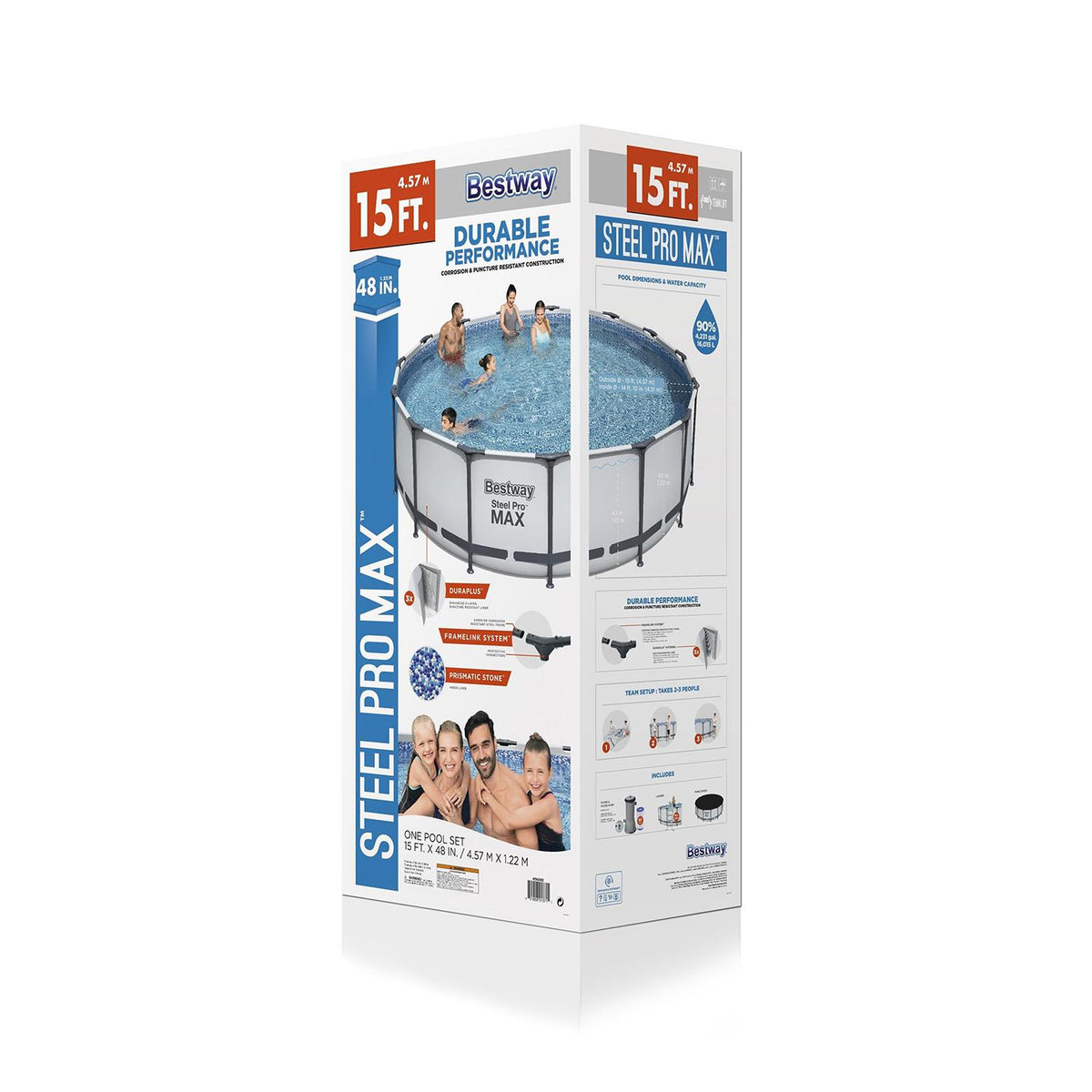 56690E Steel Pro Max 15Ft x 15Ft x 48In Round Metal Frame Above Ground Swimming Pool Set w/ 1000 GPH Pump, Ladder,