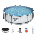 56690E Steel Pro Max 15Ft x 15Ft x 48In Round Metal Frame Above Ground Swimming Pool Set w/ 1000 GPH Pump, Ladder,