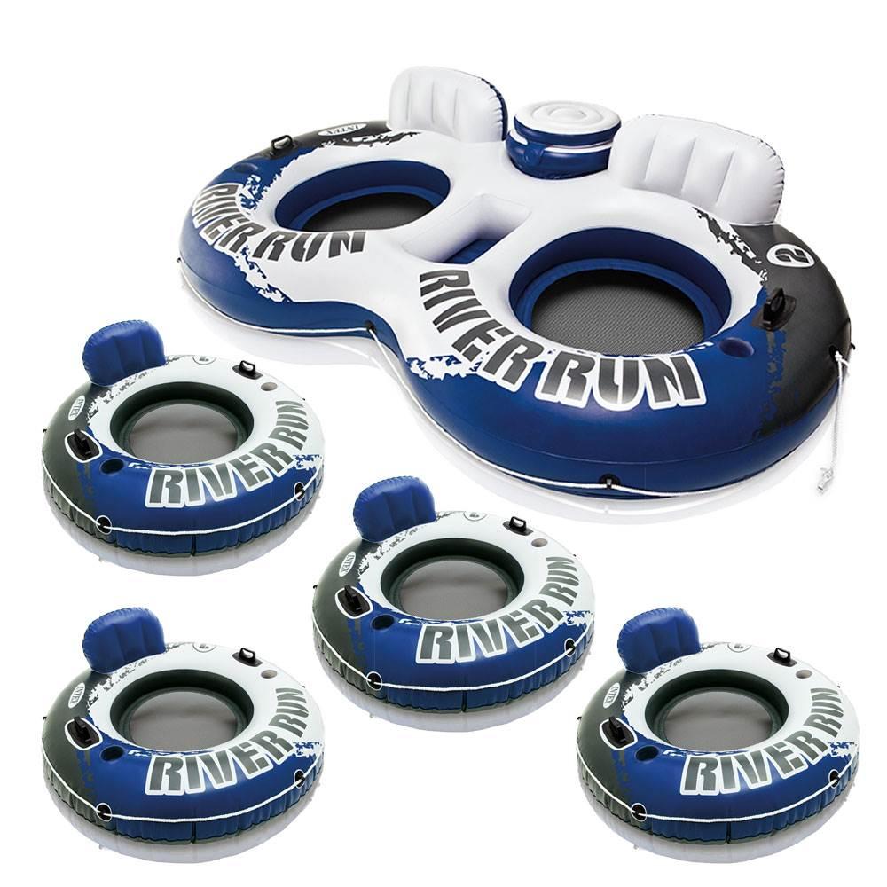 River Run II Inflatable 2 Person Tube + 1 Person Inflatable Tube (4 Pack)