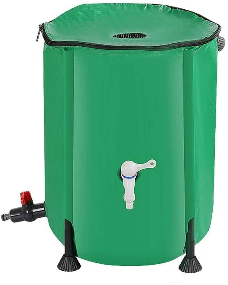GAXQFEI Collapsible Rain Barrel, Portable Water Storage Tank, Rainwater Collection PVC with Faucet and Drain Valve Two-Way Zipper for Terraces, Lawn,Green,100L/4078Cm