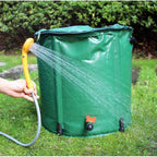 GAXQFEI Collapsible Rain Barrel, Portable Water Storage Tank, Rainwater Collection PVC with Faucet and Drain Valve Two-Way Zipper for Terraces, Lawn,Green,100L/4078Cm