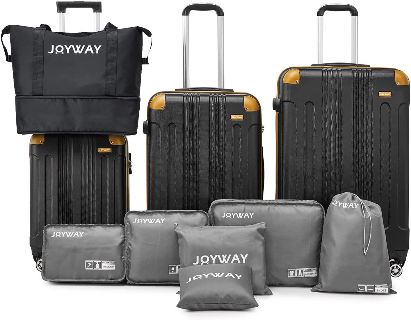 Luggage Sets Clearance 3 Piece Hardshell Lightweight With Spinner Wheels,20 24 28 Inch Suitcase With TSA Lock For Women Travel(black&amp;orange)